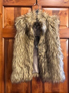 NWT Vintage Ci Sono Faux Fur Vest Women’s Black & Tan- Sabrina SZ Medium